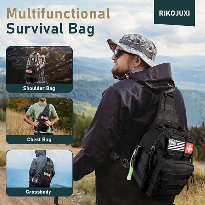 Survival Kit, 262Pcs Survival Gear and Supplies with First Aid Kit Pouch and Crossbody Bag, Emergency Kit with Tent, Camping Axe Hammer, Survival Shovel w/Pick, Bug Out Bag Gifts for Men Women - Image 9