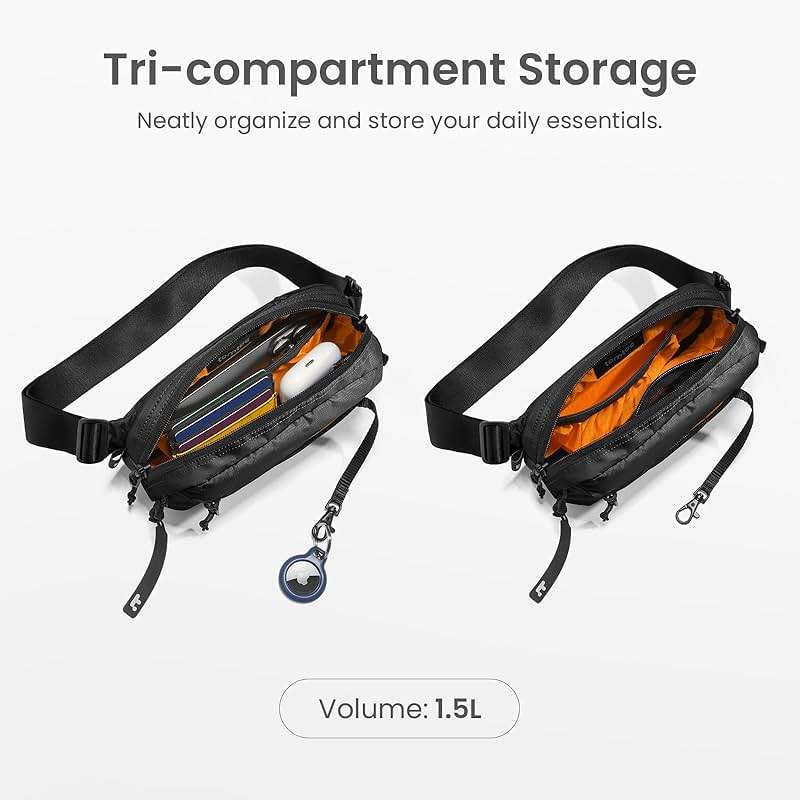 tomtoc 1.5L Sling Bag with RFID Blocking, Crossbody Bag Minimalist Chest Shoulder Pack for Men and Women, Water-resistant Lightweight Casual Waist Fanny Pack for Travel, Daily Use - Image 3