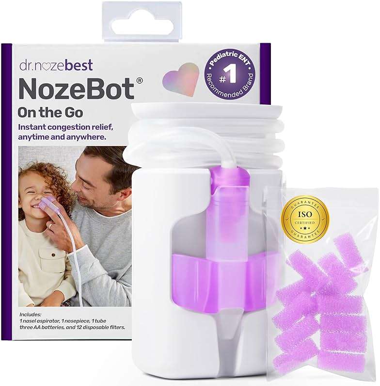 Dr. Noze Best NozeBot On the Go Nasal Aspirator - Pediatric ENT Designed Electric Nose Sucker for Babies and Toddlers, Portable and Easy to Clean, Battery Powered Relief for Mild Congestion - Image 1