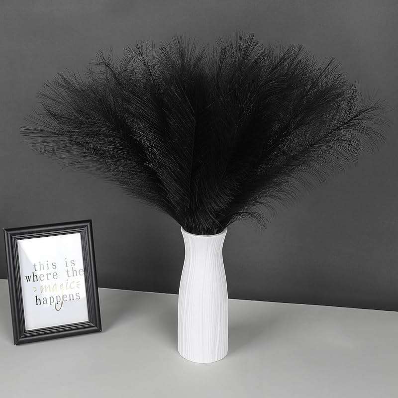 SeptCat 30 Pcs Pampas Grass Black Decor 21.7" Fluffy Faux Short Pampas Grass Artificial Small Pompas Grass Flower Vase Filler for Home Wedding Living Room Wall Party Decoration - Image 1