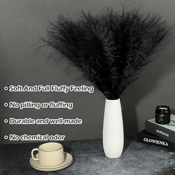 SeptCat 30 Pcs Pampas Grass Black Decor 21.7" Fluffy Faux Short Pampas Grass Artificial Small Pompas Grass Flower Vase Filler for Home Wedding Living Room Wall Party Decoration - Image 3