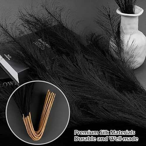 SeptCat 30 Pcs Pampas Grass Black Decor 21.7" Fluffy Faux Short Pampas Grass Artificial Small Pompas Grass Flower Vase Filler for Home Wedding Living Room Wall Party Decoration - Image 4