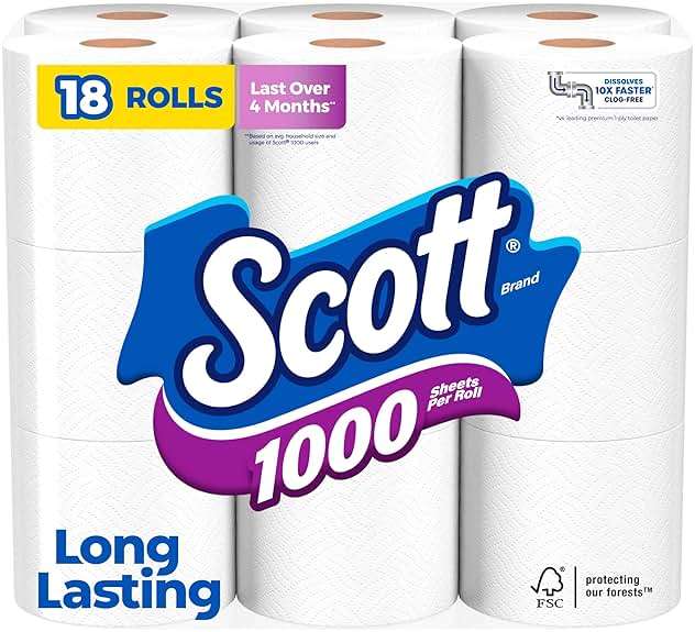 Scott 1000 Toilet Paper, 18 Rolls, Septic-Safe, 1-Ply Toilet Tissue - Image 2