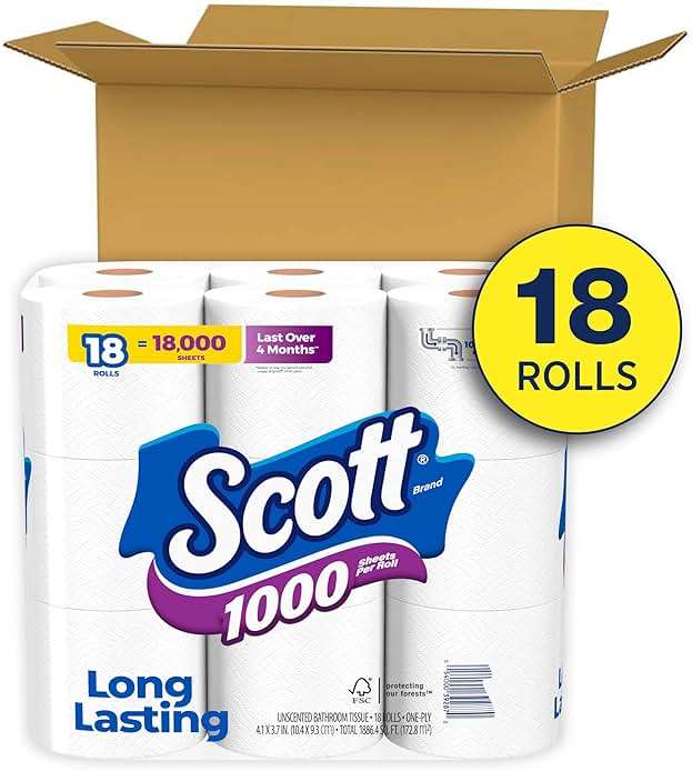 Scott 1000 Toilet Paper, 18 Rolls, Septic-Safe, 1-Ply Toilet Tissue - Image 3
