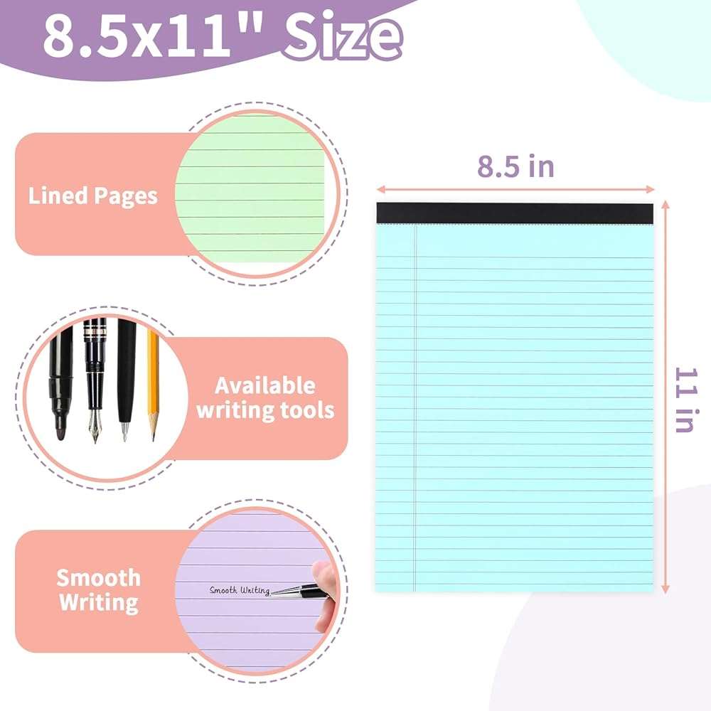 Colored Legal Pads, 3 Pack Writing Pads 8.5 x 11 inch, Micro Perforated Notebooks with Sturdy Back, Wide Ruled, 30 Sheets Per Writing Pad for School, College, Office, Professional (Blue/Purple/Green) - Image 3