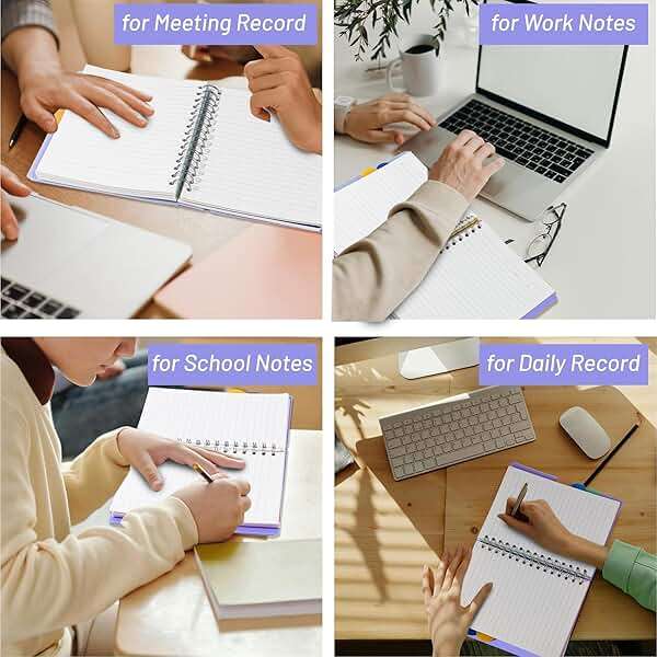 FLYING EAGLE 5 Subject Notebook Wide Ruled Spiral Notebook 5x7, A5 Small Notebook with Remoable Dividers, Hardcover Notebooks for Work, 204 Pages Lined Journal for Women, Violet - Image 8