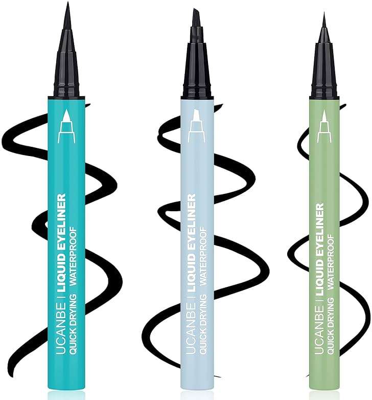 UCANBE 3pcs Black Liquid Eyeliner Kit Included 3 Brush Tip for Ultra Precision, Quick Drying, Smooth Glide, Smudge-Resistant, Waterproof Pigmented Up To 24 Hours Liquid Liner Eye Makeup Set - Image 1