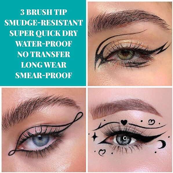 UCANBE 3pcs Black Liquid Eyeliner Kit Included 3 Brush Tip for Ultra Precision, Quick Drying, Smooth Glide, Smudge-Resistant, Waterproof Pigmented Up To 24 Hours Liquid Liner Eye Makeup Set - Image 5