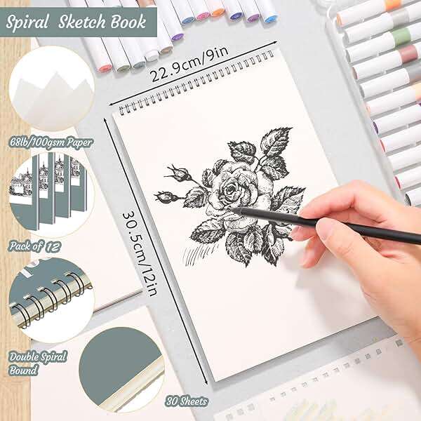 12 Pack Sketch Book, 9 x 12 Inch Sketchbook, 68lb/100gsm Top Spiral Bound Sketch Pad, Acid Free Art Supplies Drawing Painting Sketching Paper for Adults, Beginners, Artists (30 Sheets Each) - Image 2