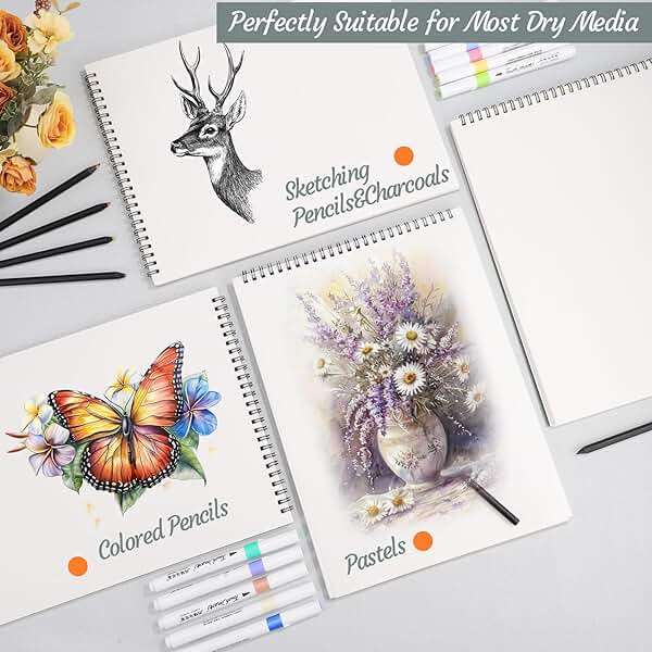 12 Pack Sketch Book, 9 x 12 Inch Sketchbook, 68lb/100gsm Top Spiral Bound Sketch Pad, Acid Free Art Supplies Drawing Painting Sketching Paper for Adults, Beginners, Artists (30 Sheets Each) - Image 6