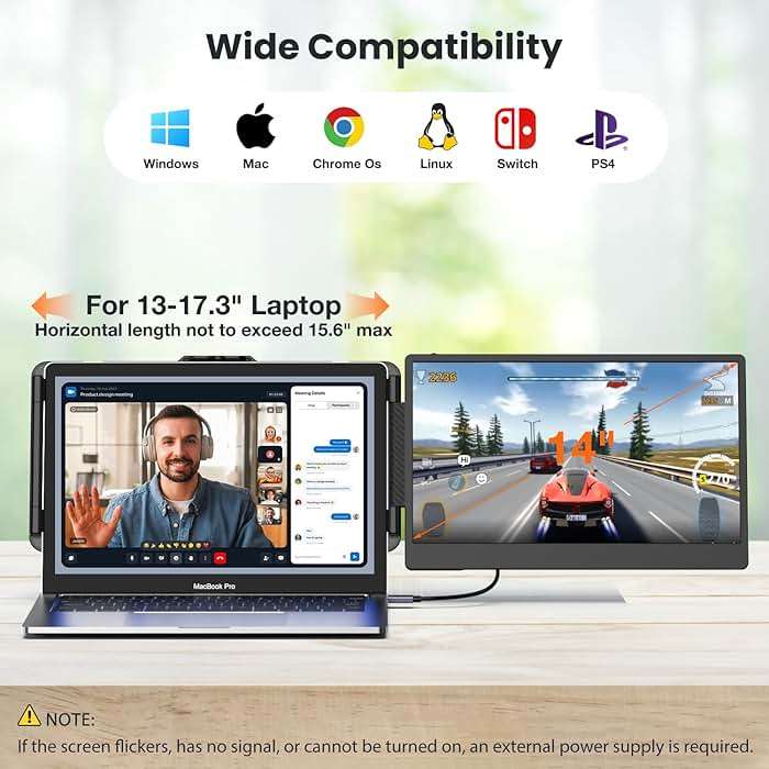 Laptop Screen Extender 14-inch, 1080P FHD Portable Monitor, Type-C/HDMI/USB-A Plug & Play, Laptop Monitor Extender fits Laptops with Screen up to 15.35" Wide, Compatible with Windows, Mac, Chrome - Image 6