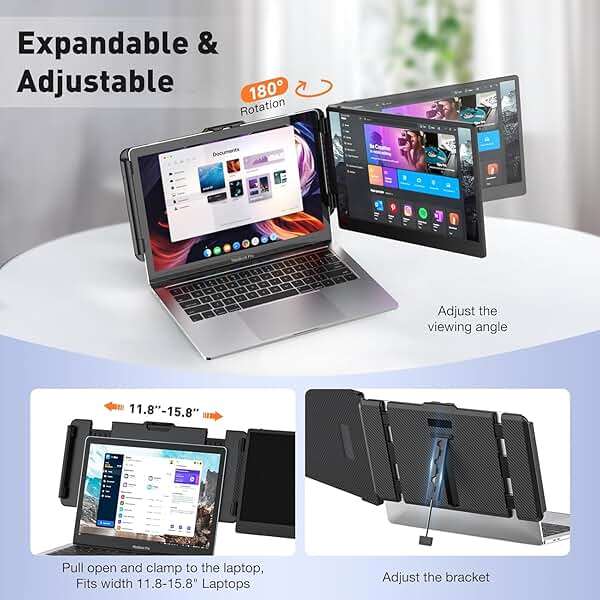Laptop Screen Extender 14-inch, 1080P FHD Portable Monitor, Type-C/HDMI/USB-A Plug & Play, Laptop Monitor Extender fits Laptops with Screen up to 15.35" Wide, Compatible with Windows, Mac, Chrome - Image 7