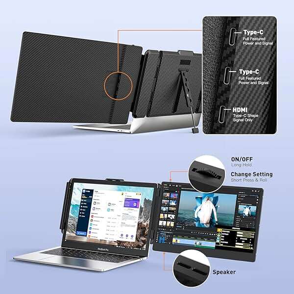 Laptop Screen Extender 14-inch, 1080P FHD Portable Monitor, Type-C/HDMI/USB-A Plug & Play, Laptop Monitor Extender fits Laptops with Screen up to 15.35" Wide, Compatible with Windows, Mac, Chrome - Image 8