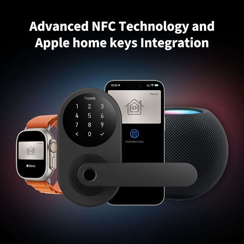 Aqara Smart Lock U300, Fingerprint Keyless Entry Door Lock with Handle, Matter Over Thread with Apple Home Keys, Touchscreen Keypad, Smart Lever Lock Supports Apple Home, Alexa, Google, IFTTT, Black - Image 3