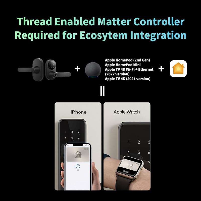 Aqara Smart Lock U300, Fingerprint Keyless Entry Door Lock with Handle, Matter Over Thread with Apple Home Keys, Touchscreen Keypad, Smart Lever Lock Supports Apple Home, Alexa, Google, IFTTT, Black - Image 4