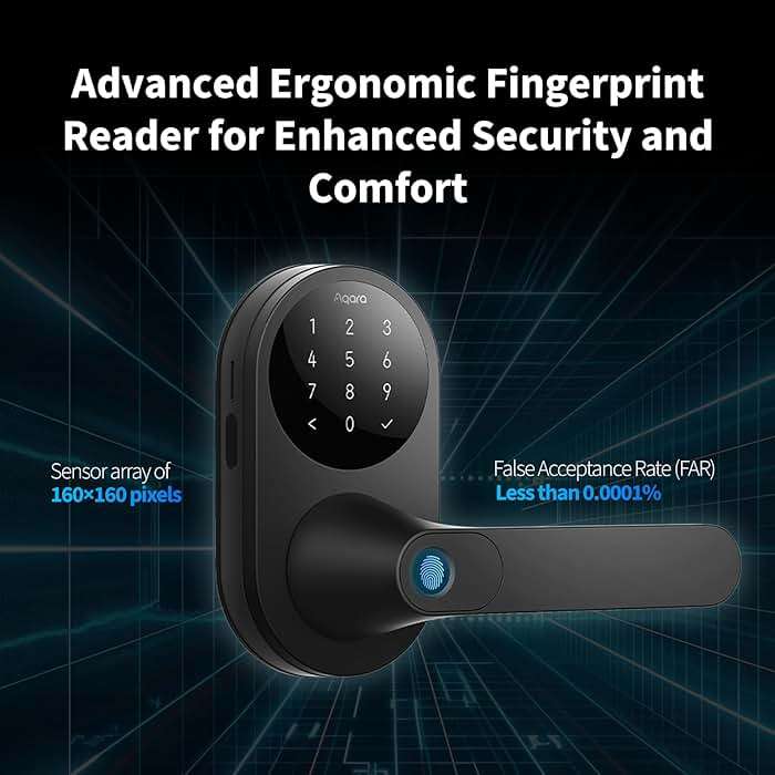 Aqara Smart Lock U300, Fingerprint Keyless Entry Door Lock with Handle, Matter Over Thread with Apple Home Keys, Touchscreen Keypad, Smart Lever Lock Supports Apple Home, Alexa, Google, IFTTT, Black - Image 5