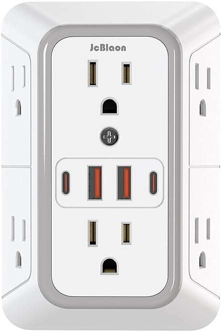 JcBlaon Outlet Extender Surge Protector - 6 Outlet Splitter with 4 USB Ports (2 USB C), Multiple Plug Expander Wall Charger, 3 Sided Multi Plug Wall Adapter Power Strip for Home Office Kitchen Travel - Image 1