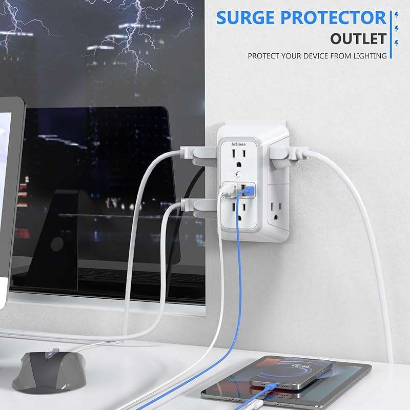 JcBlaon Outlet Extender Surge Protector - 6 Outlet Splitter with 4 USB Ports (2 USB C), Multiple Plug Expander Wall Charger, 3 Sided Multi Plug Wall Adapter Power Strip for Home Office Kitchen Travel - Image 6