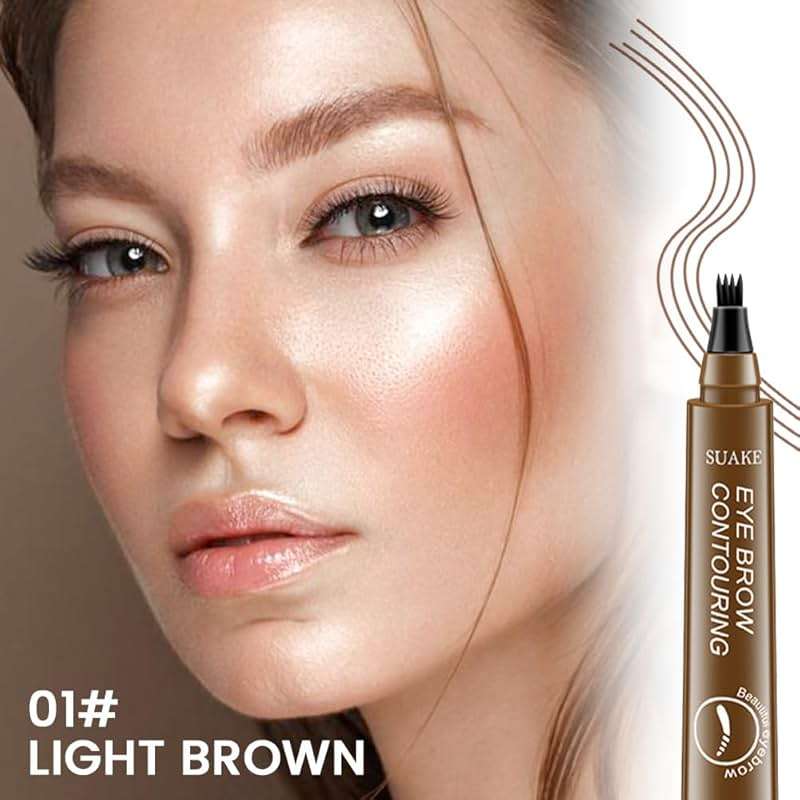 Kaely 2Pcs Light Dark Brown Microblade Eyebrow Pen with Brush, Magical Precise Waterproof Brow Pen, 4 Tip Eyebrow Contouring Eye Brow Pencils for Women, Creates Natural Brows, Sponge Head 01+02 - Image 2
