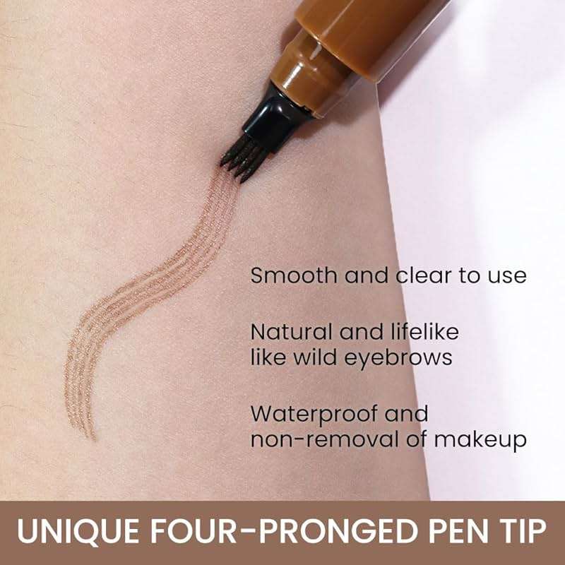 Kaely 2Pcs Light Dark Brown Microblade Eyebrow Pen with Brush, Magical Precise Waterproof Brow Pen, 4 Tip Eyebrow Contouring Eye Brow Pencils for Women, Creates Natural Brows, Sponge Head 01+02 - Image 4