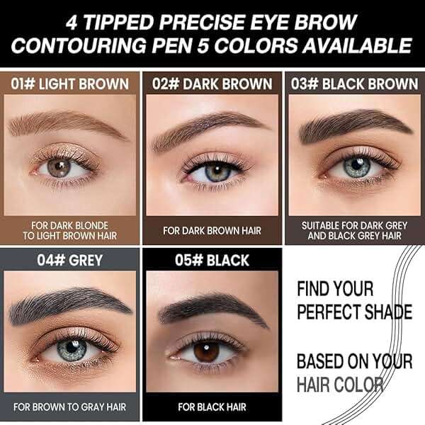 Kaely 2Pcs Light Dark Brown Microblade Eyebrow Pen with Brush, Magical Precise Waterproof Brow Pen, 4 Tip Eyebrow Contouring Eye Brow Pencils for Women, Creates Natural Brows, Sponge Head 01+02 - Image 6