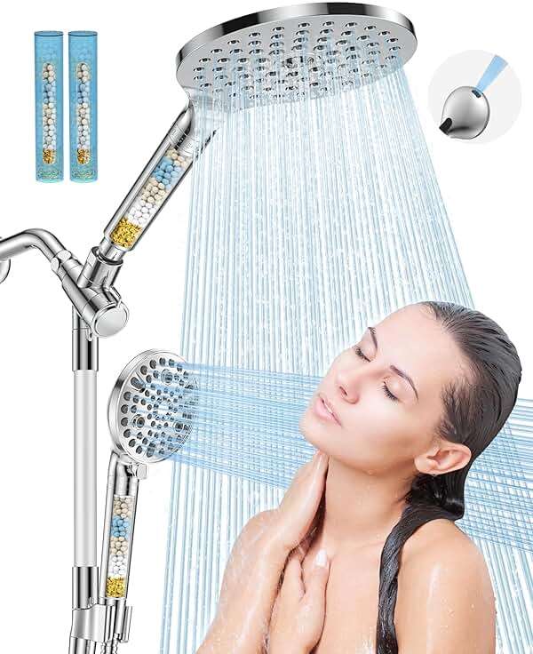 Dual Filtered Handheld Shower Heads Combo, HOPOPRO 15-Mode High Pressure Rainfall Showerheads Combo Set with Filter, for Hard Water, Removes Chlorine, Improves Skin Hair Condition, Modern Chrome - Image 1