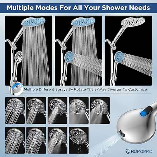 Dual Filtered Handheld Shower Heads Combo, HOPOPRO 15-Mode High Pressure Rainfall Showerheads Combo Set with Filter, for Hard Water, Removes Chlorine, Improves Skin Hair Condition, Modern Chrome - Image 5