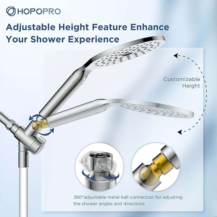 Dual Filtered Handheld Shower Heads Combo, HOPOPRO 15-Mode High Pressure Rainfall Showerheads Combo Set with Filter, for Hard Water, Removes Chlorine, Improves Skin Hair Condition, Modern Chrome - Image 6