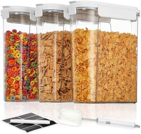 Vtopmart Cereal Containers Set, 3 PCS Airtight Food Storage Container with Flip-Top Lids, Plastic Organizer Dispenser for Kitchen, Pantry Organization (135.2oz/4L) - Image 1