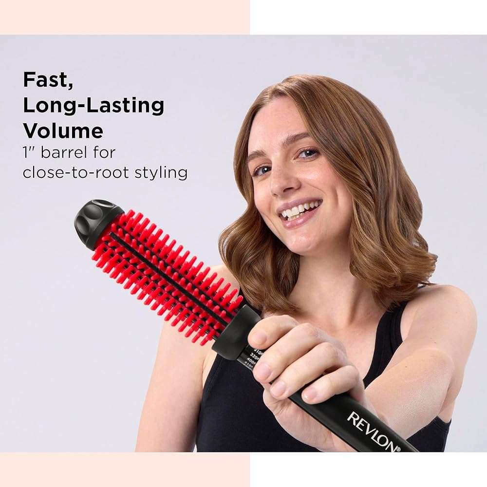 REVLON SmoothStay Coconut Oil Infused Heated Styling Brush, 1 Inch Thermal Round Curling Tool, Silicone Bristles, Adjustable Temperatures, Shiny Voluminous Finish, Black/Red - Image 4