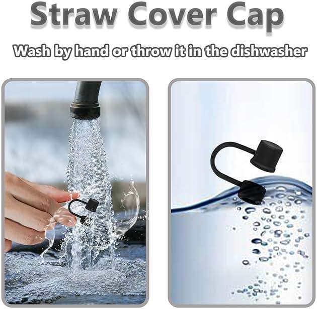 CEDIDJAC 6PCS Silicone Straw Covers Cap Compatible with Stanley Cup 30-40 oz Tumbler with Handle 10mm Straw Toppers，Dust-Proof Reusable Straw Cover for Stanley Cup Accessories (Black) - Image 3