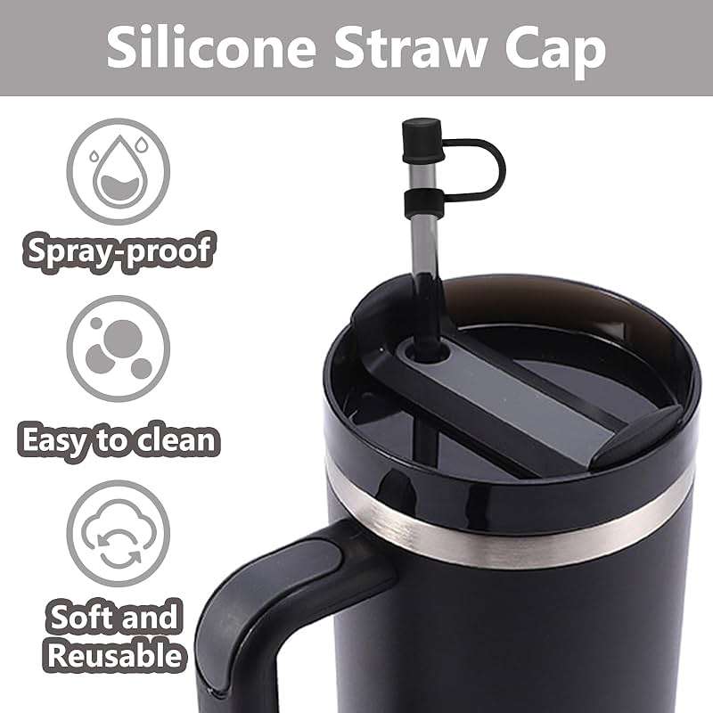 CEDIDJAC 6PCS Silicone Straw Covers Cap Compatible with Stanley Cup 30-40 oz Tumbler with Handle 10mm Straw Toppers，Dust-Proof Reusable Straw Cover for Stanley Cup Accessories (Black) - Image 4