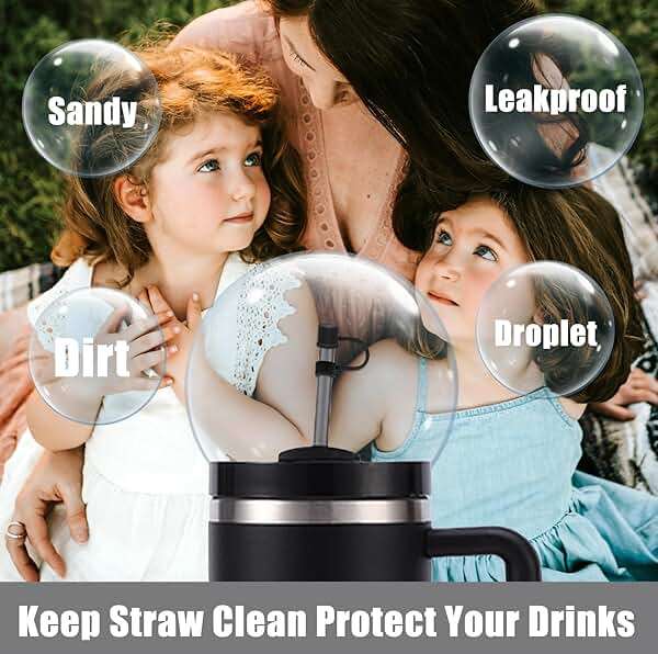 CEDIDJAC 6PCS Silicone Straw Covers Cap Compatible with Stanley Cup 30-40 oz Tumbler with Handle 10mm Straw Toppers，Dust-Proof Reusable Straw Cover for Stanley Cup Accessories (Black) - Image 6