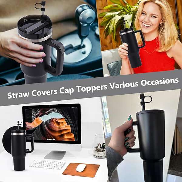 CEDIDJAC 6PCS Silicone Straw Covers Cap Compatible with Stanley Cup 30-40 oz Tumbler with Handle 10mm Straw Toppers，Dust-Proof Reusable Straw Cover for Stanley Cup Accessories (Black) - Image 7