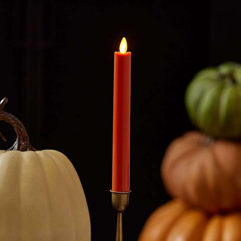 Luminara - Flameless Battery Operated Taper Candle - Harvest Pumpkin - Pack of 1-1x9.5 - LED Flickering Flame - Realistic Safe for Home Kids and Pets - Image 2