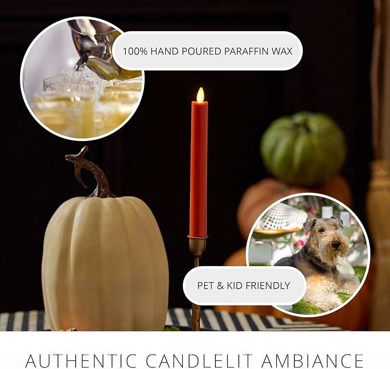 Luminara - Flameless Battery Operated Taper Candle - Harvest Pumpkin - Pack of 1-1x9.5 - LED Flickering Flame - Realistic Safe for Home Kids and Pets - Image 5