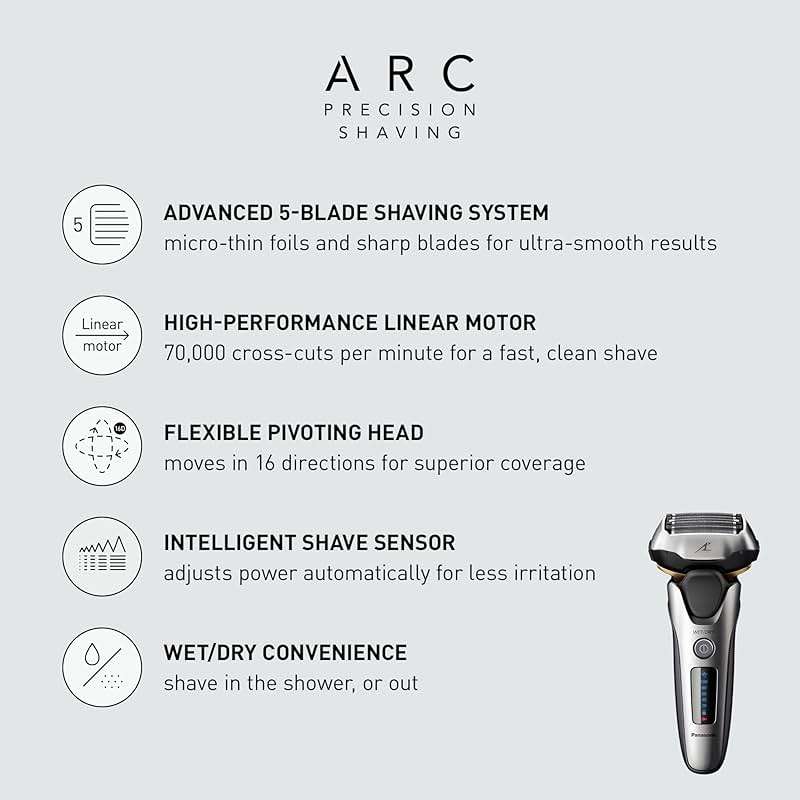 Panasonic ARC5 Electric Razor for Men Face, Wet & Dry Shavers with Foil Shaver, Pop-up Trimmer, Ultra-Fast 5-Blade, Smart Shave Sensor, 16D Flexible Pivoting Head - ES-ALV6HS (Silver) - Image 4