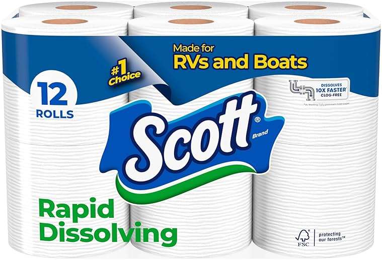 Scott Rapid-Dissolving Toilet Paper, 12 Double Rolls, Septic-Safe, Toilet Paper - Image 1