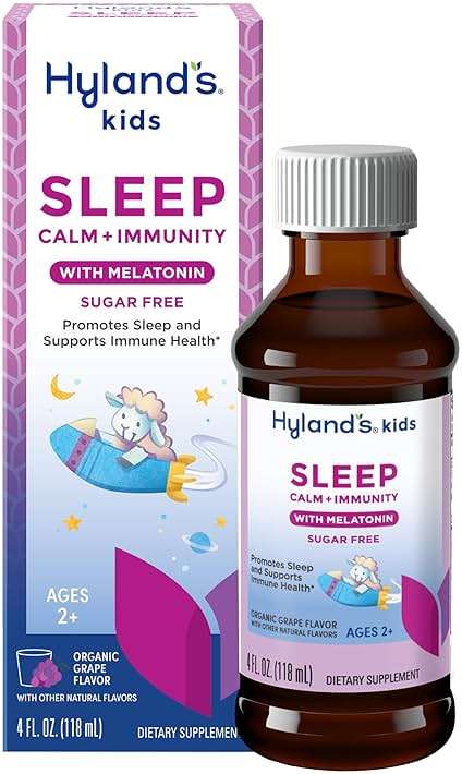 Hyland's Kids Sleep Calm & Immunity with Melatonin, Sugar-Free Sleep Aid Liquid with Magnesium, Vitamin D, Zinc & Elderberry, Promotes Sleep & Supports Immune Health, Ages 2+, Grape Flavor, 4 Fl. Oz. - Image 1