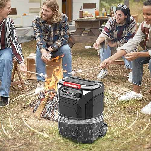 Monster Rockin’ Roller 360 Indoor/Outdoor Portable Bluetooth Speaker | Up to 240W of 360 Degree Sound & Up to 100 Hours of Playtime | Includes Microphone - Image 6