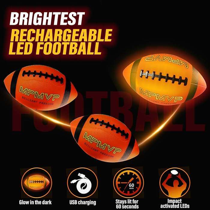 Cadyaw Glow in The Dark Football, Light Up LED Football Size 6, USB Rechargeable, Cool Outdoor Sports Boy Toys for Night Games, Birthday Gifts for Kids & Teens Age 6–12 - Image 3