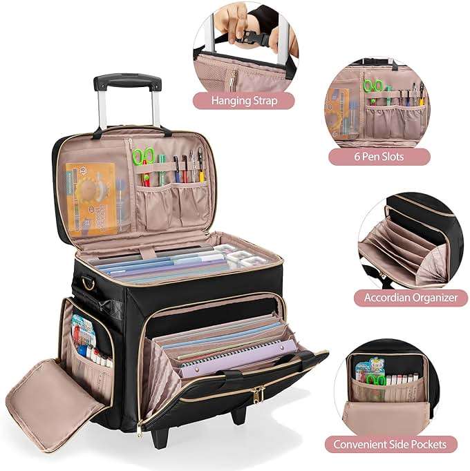 Prokva Rolling Teacher Bag with Wheels, Teacher Tote Bag with Detachable Trolley, Fits for 15.6" Laptop(Patent Design) - Image 3