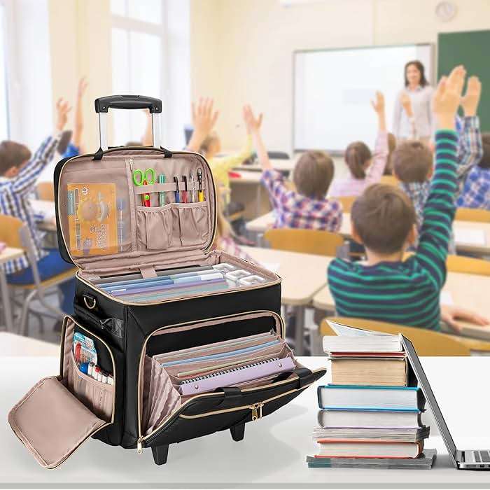 Prokva Rolling Teacher Bag with Wheels, Teacher Tote Bag with Detachable Trolley, Fits for 15.6" Laptop(Patent Design) - Image 9