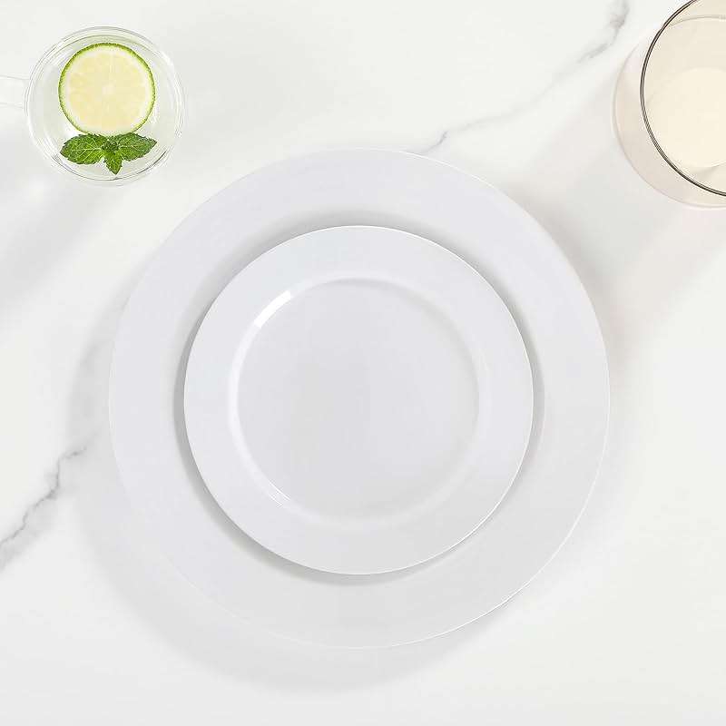AOZITA 200 PCS White Plastic Plates, Premium Heavy Duty Disposable Plates for Party, 100 Dinner Plates & 100 Salad Dessert Plates, Sturdy Hard Plastic Dinnerware for Wedding, Events - Image 2