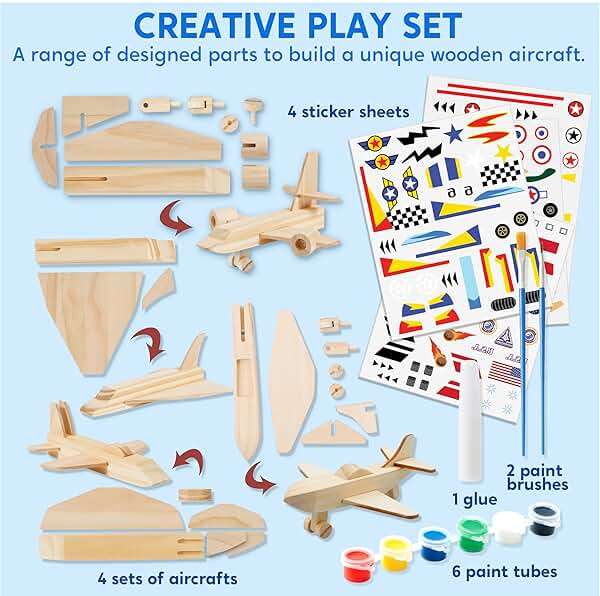 Klever Kits 4 DIY Wooden Aircrafts-Build & Paint Your Own Wooden Airplane Craft Kit, Art & Craft Kit DIY Projects, Easy to Assemble Birthday Gifts for Boys 6-12 Year Old - Image 2