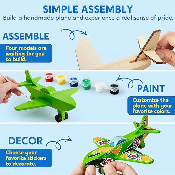 Klever Kits 4 DIY Wooden Aircrafts-Build & Paint Your Own Wooden Airplane Craft Kit, Art & Craft Kit DIY Projects, Easy to Assemble Birthday Gifts for Boys 6-12 Year Old - Image 3