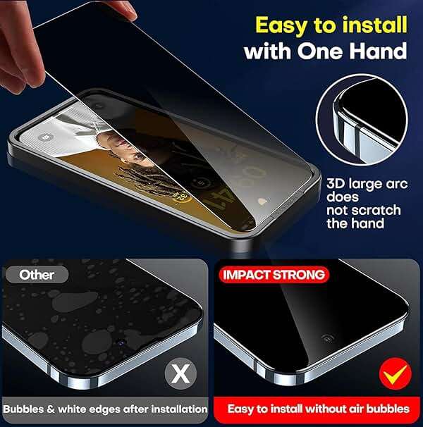 ImpactStrong Anti-Spy Privacy Screen Protector for iPhone 15 Pro (6.1-Inch), 9H Tempered Glass, Shatter-Resistant, Anti-Scratch, Easy Install Kit, Case Friendly, 2-Pack - Image 2