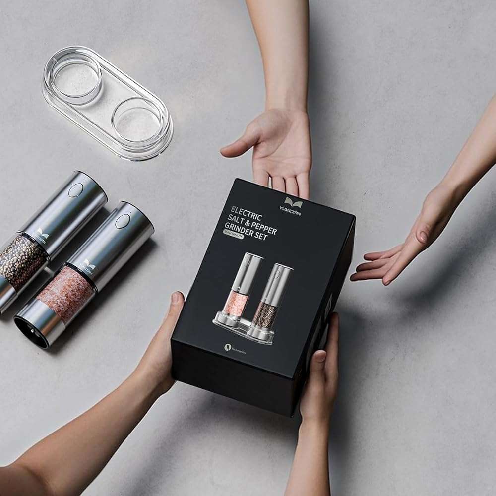 Electric Salt and Pepper Grinder Set Rechargeable, Yumcian Automatic Shakers Set with Adjustable Coarseness and LED Light, Stainless Steel Mill Set, Upgraded Larger Capacity - Image 2