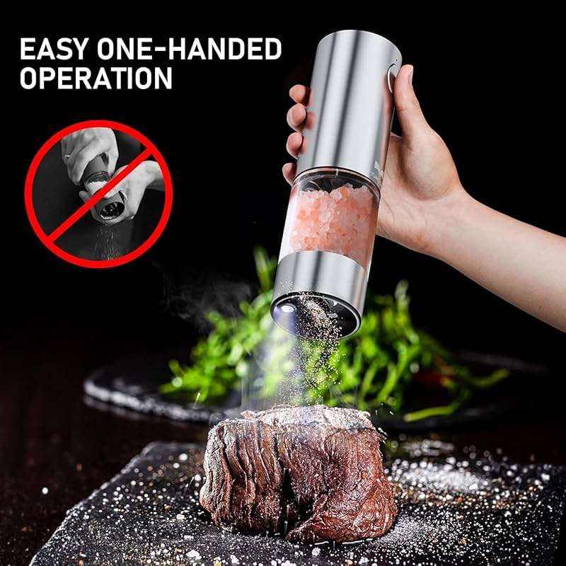 Electric Salt and Pepper Grinder Set Rechargeable, Yumcian Automatic Shakers Set with Adjustable Coarseness and LED Light, Stainless Steel Mill Set, Upgraded Larger Capacity - Image 5