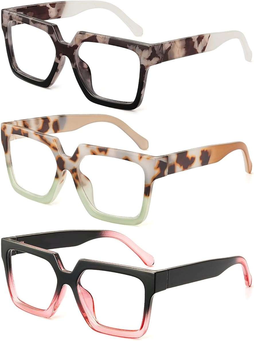 JM Oversized Reading Glasses for Women - Square Style Readers for Woman, Trendy Blue Light Blocking Womens Reader - Image 1